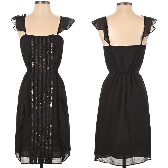 Twelfth Street by Cynthia Vincent Silk Dress Black Beaded Fairy Flutter Size XS - Picture 1 of 10